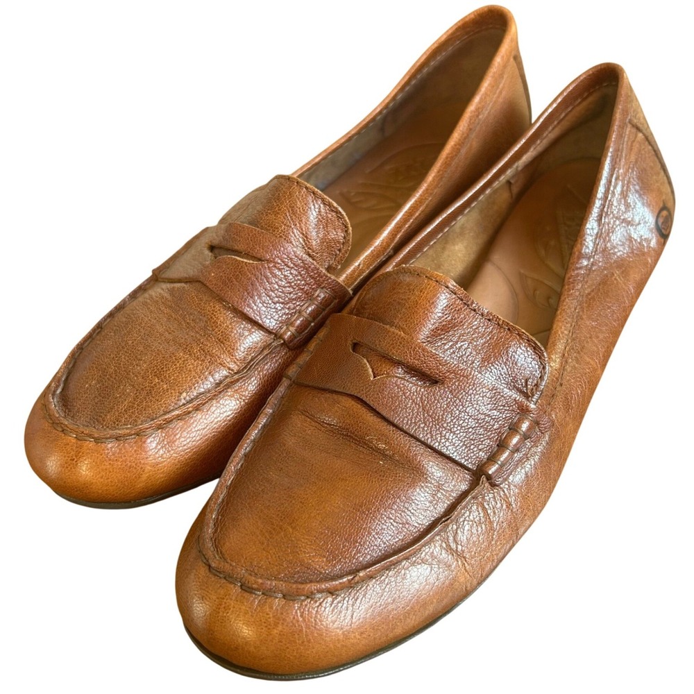 Born Penny Loafers Womens Brown Leather Moc Toe Slip On D14116 Size 8M